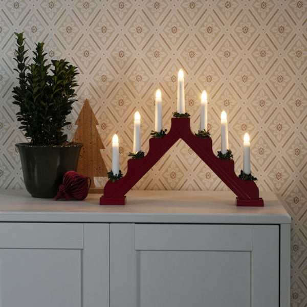 Classic Red Traditional Window Christmas Candle Bridge with Decorative Rings