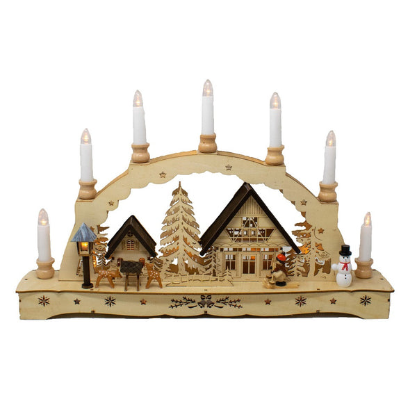 Wooden Christmas Silhouette with 7 Lit Candles