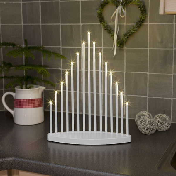 White Metal Candlestick with 15 LED Lights