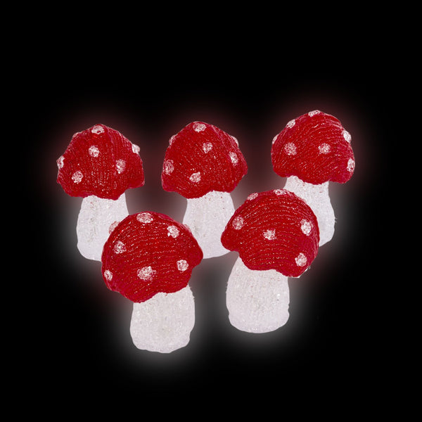 Set of Five Festive InLit Mushrooms Christmas Acrylic Lights