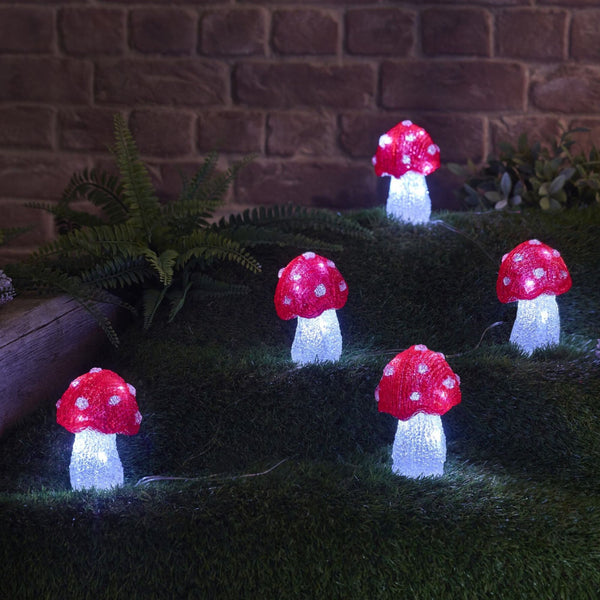 Set of Five Festive InLit Mushrooms Christmas Acrylic Lights