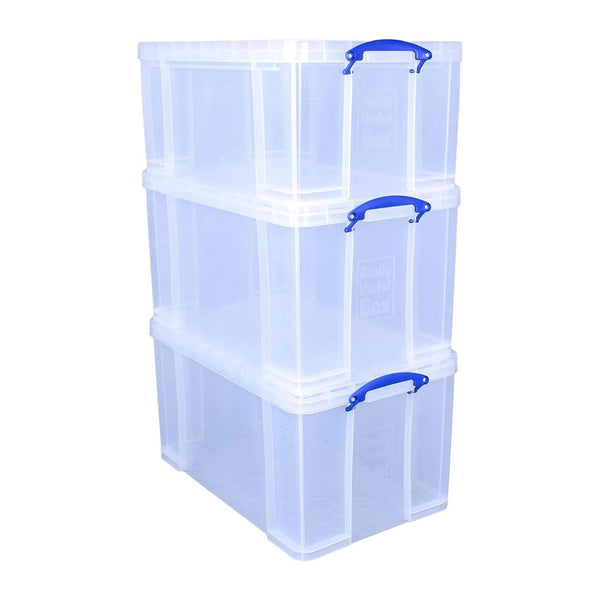Mega Pack of 2 84 Litre and 1 64 Litre Large Clear Strong Really Useful Christmas Storage Box with Lids