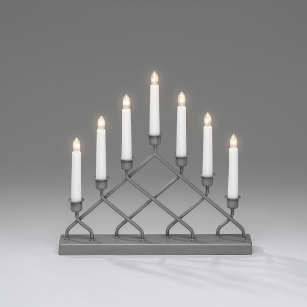Grey Lattice Arch Candlestick Bridge with 7 LED Lights