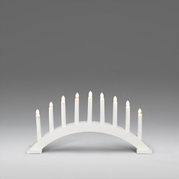White Wooden Curved Arch Candlestick Bridge with 9 LED Lights