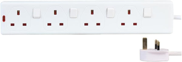 3 Metre 4 Gang Individual Switched White Extension Lead