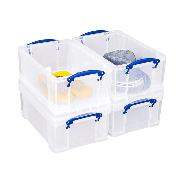 Pack of 4 9 Litre Large Clear Strong Really Useful Christmas Storage Box with Lids