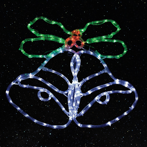 Festive Bells and Holly Christmas Rope Light Silhouette