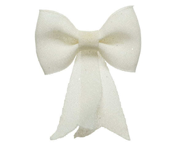 Large 30cm White Glitter Bow Christmas Tree Decoration