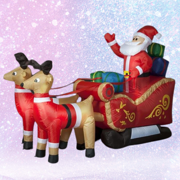 8ft Giant Inflatable Santa & Reindeer with Sleigh