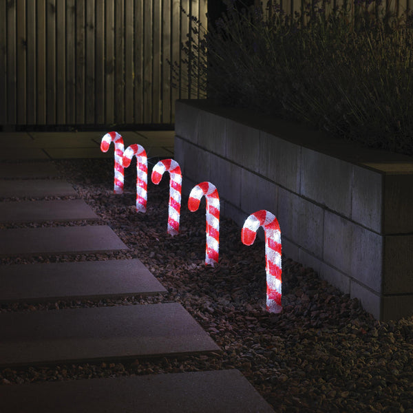 Set of 5 Acrylic Christmas Candy Canes Path Lights