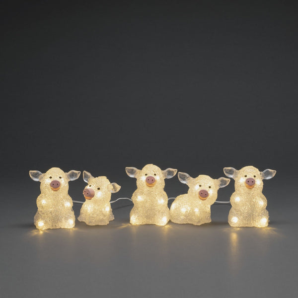 Set of 5 Clear Acrylic Pigs Lit with 40 Warm White LEDs