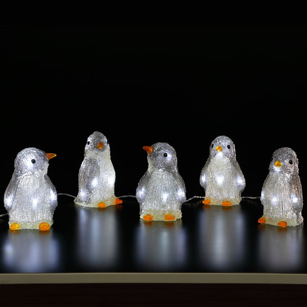 Set of 5 Penguins Christmas Acrylic Display with 40 White LEDs