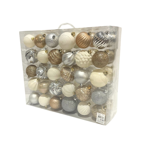 Set of 60 Butterscotch, White and Silver Christmas Tree Baubles