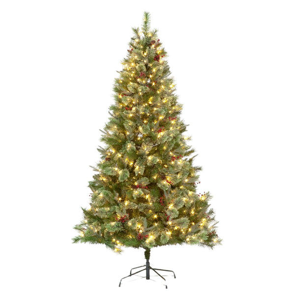 7ft Biarritz Berry Spruce Pre Lit Artificial Christmas Tree with 600 Warm White LEDs