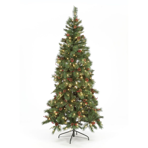 7ft Cranberry Pine Pre Lit Artificial Christmas Tree with 350 Warm White LED's