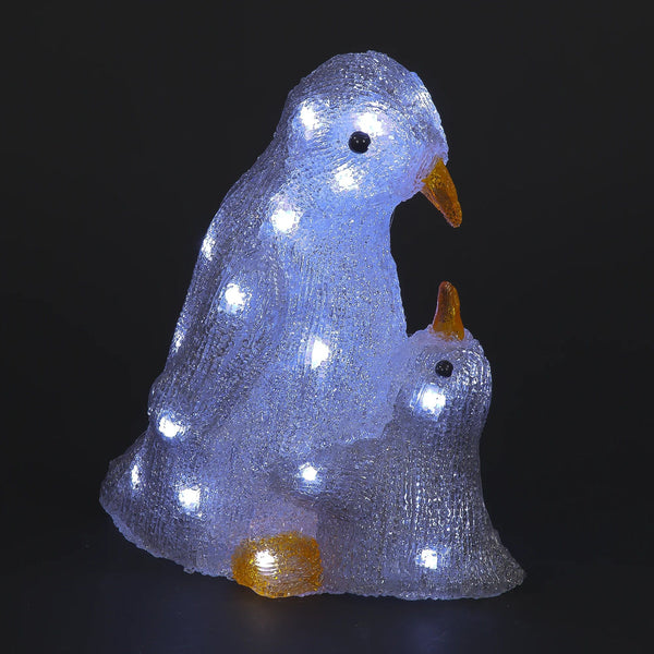 Cute Mother and Chick Penguins Lit Acrylic with 30 White LEDs