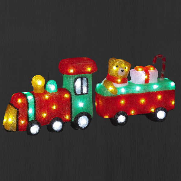 Christmas Acrylic Train with Bear Lit with 80 White LEDs