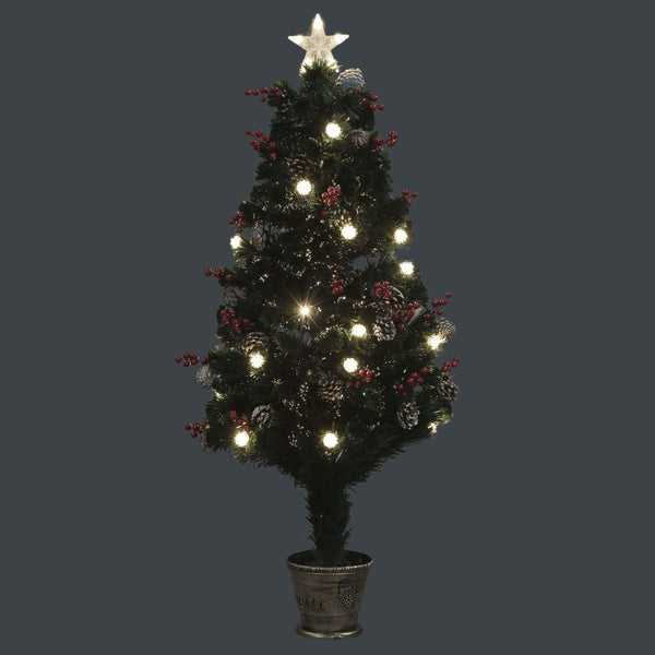 4ft Fibre Optic Winter Berry Pre Lit Warm White LED Artificial Christmas Tree