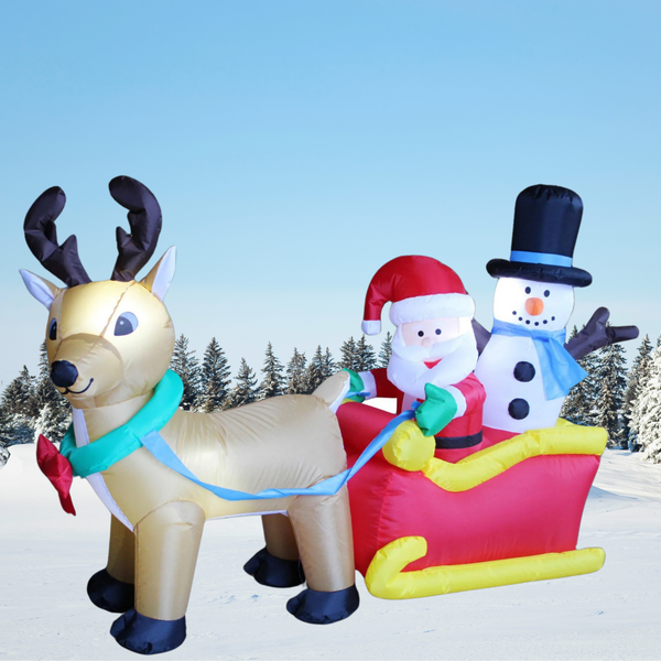 5ft Giant Inflatable Santa and Snowman with Reindeer Sleigh