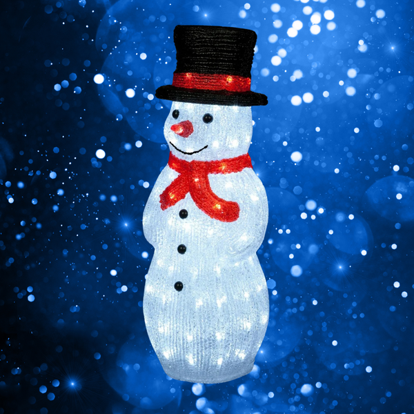 Large Acrylic Snowman with Top Hat Lit with 100 White LEDs