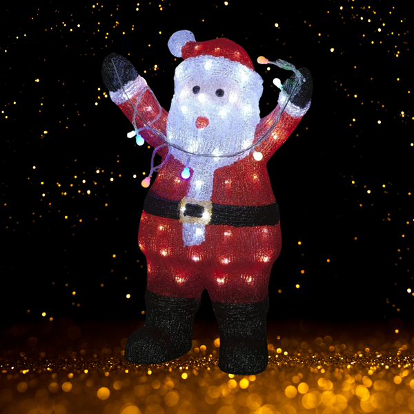 50cm Acrylic Santa Holding Lights Lit with 90 White LEDs