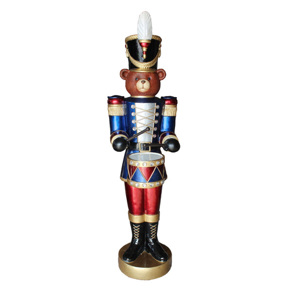 4ft Metallic Blue and Red Teddy Bear Nutcracker Commercial Christmas Display Prop
