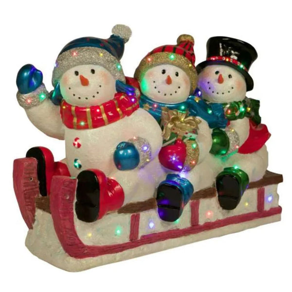Snowmen Riding in Sleigh Lit with 48 LEDs