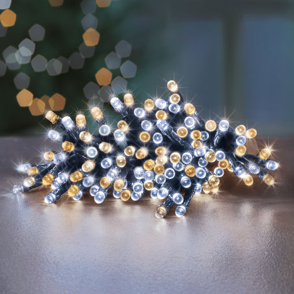 100 White & Warm White Multi Action Battery Powered LED Lights with Timer