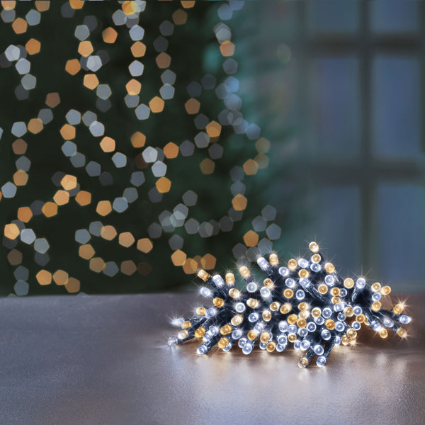 100 White & Warm White Multi Action Battery Powered LED Lights with Timer