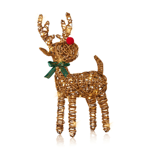 67cm Red Nosed Rattan Reindeer with 80 Warm White LEDs