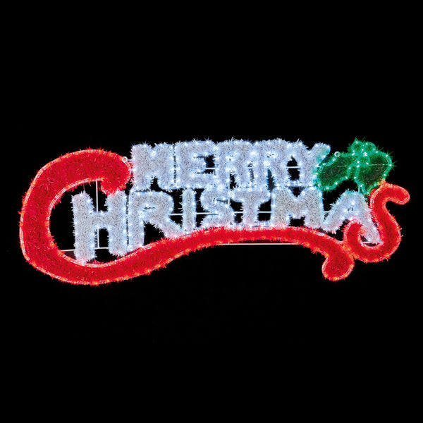 1.45m Merry Christmas Tinsel Motif Outdoor Sign with LEDs