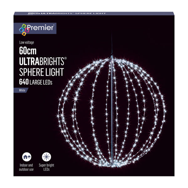 60cm White Metal Sparkling Sphere Frame 640 White LEDs