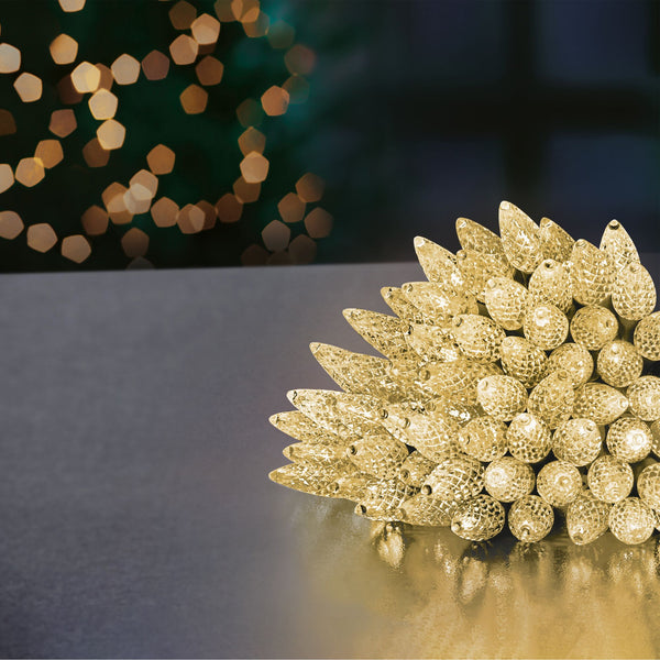 300 Warm White LED Pinecone Style Bulb Multi Action String Light