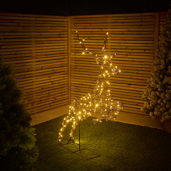 1.5m Brown Rattan Leaping Reindeer with 260 LEDs (White & Warm White Colour Switch)