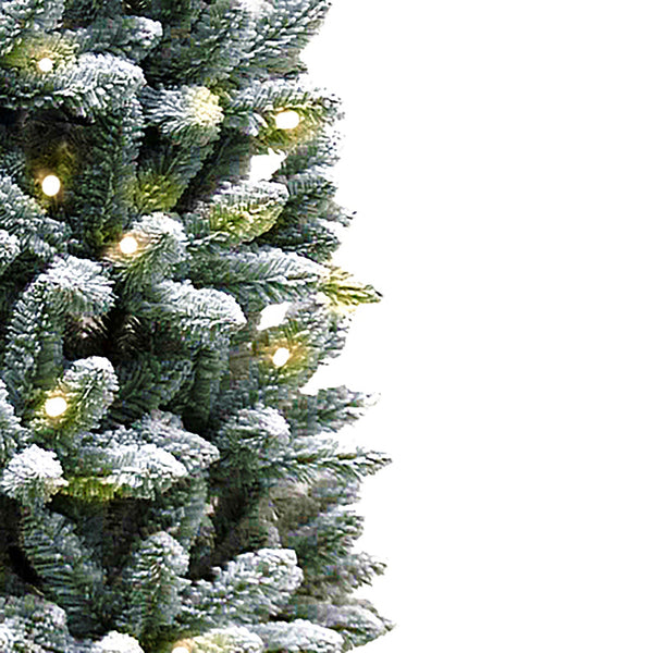 7.5ft Flocked Kingswood Fir Pre Lit with 350 Warm White LEDs Artificial Pencil Christmas Tree