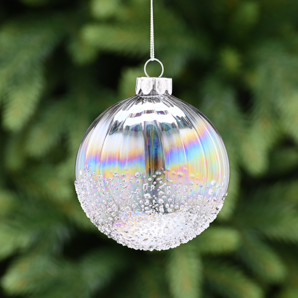 8cm Translucent Petrol Effect Glass Bauble Tree Decoration