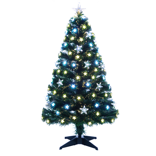 4ft White and Warm White Fibre Optic Christmas Tree with Stars