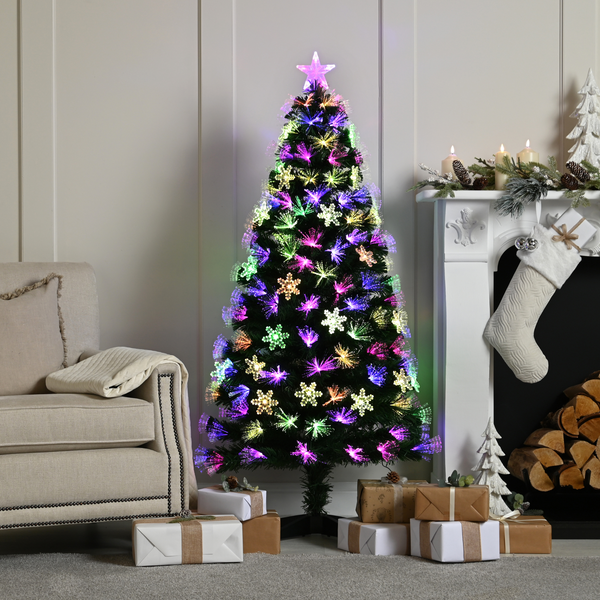 4ft Multi Coloured LED Snowflake Fibre Optic Christmas Tree