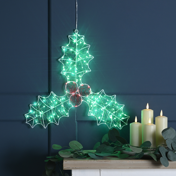 Twinkling Holly and Berries Dewdrop Christmas Silhouette with 170 LED's