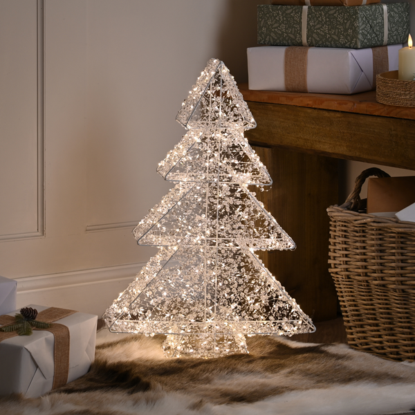 60cm Lit Clear Beaded Christmas Tree with 500 Warm White LED