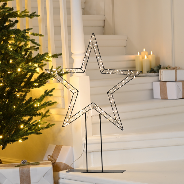 76cm Lit Twinkling Star on Stand with 200 Warm White LED's
