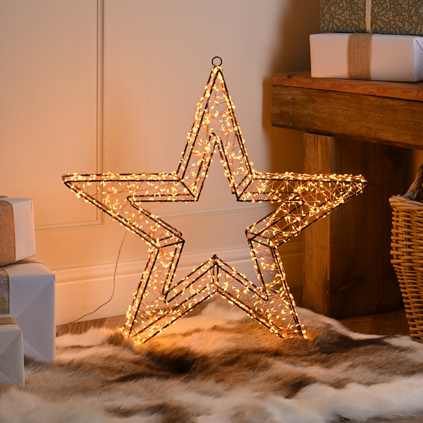 58cm Lit Black Star with 1440 Antique Gold LED's