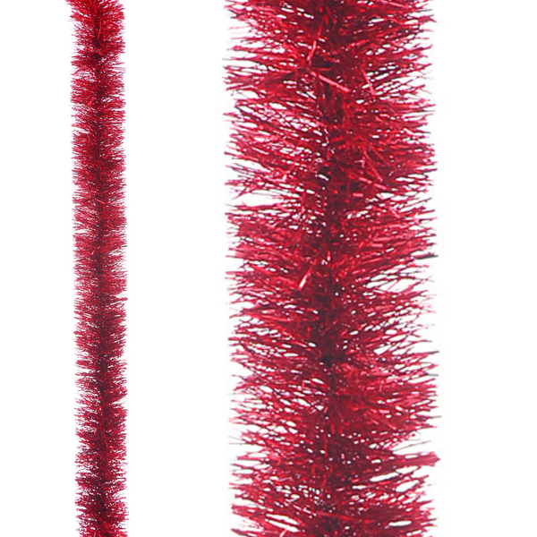 2m Fine Cut Thick Christmas Tinsel Red