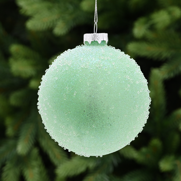 10cm Light Green Encrusted Glass Bauble Tree Decoration