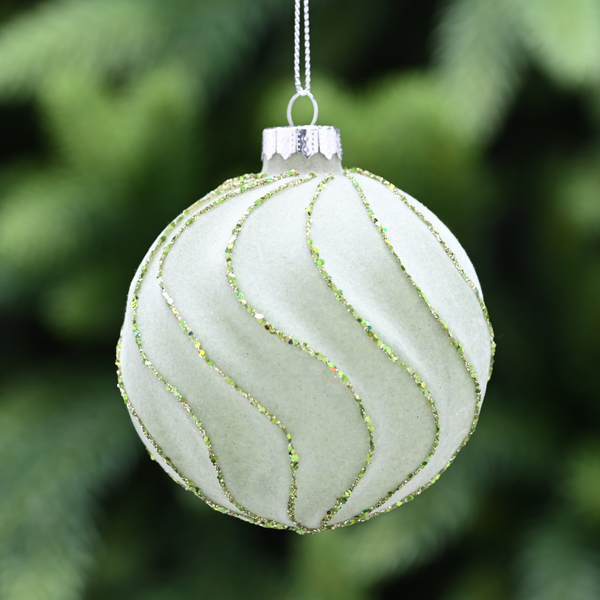 8cm Green Glass Frosted Swirl Christmas Tree Bauble