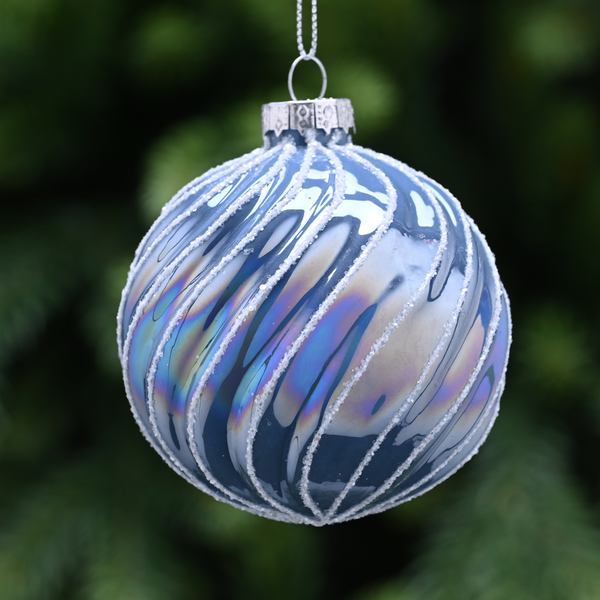 8cm Clear Blue Glass Swirl Design Christmas Tree Bauble
