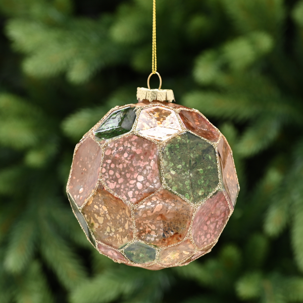 10cm Pink Gold and Green Geometric Glass Bauble Tree Decoration