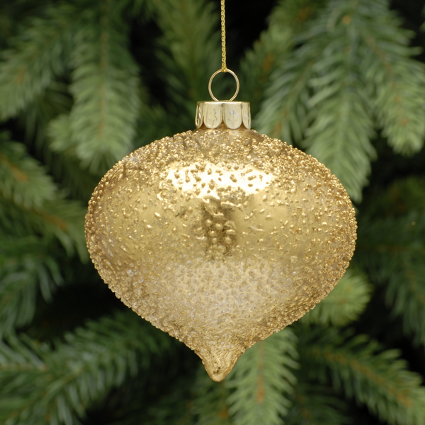 8cm Gold Encrusted Glass Onion Christmas Tree Bauble