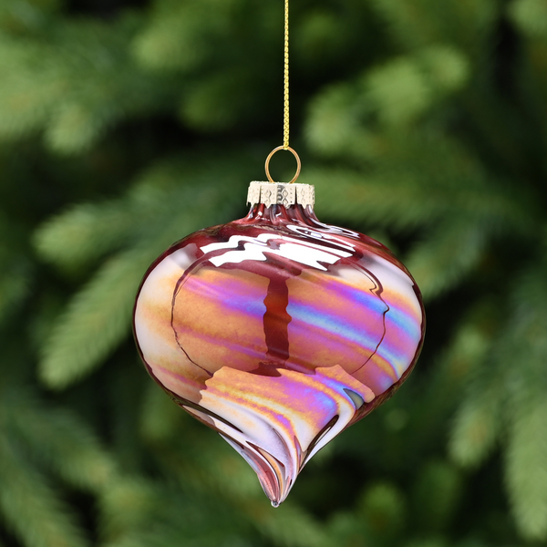 8cm Pink Rainbow Effect Twisted Stripe Glass Onion Bauble Tree Decoration