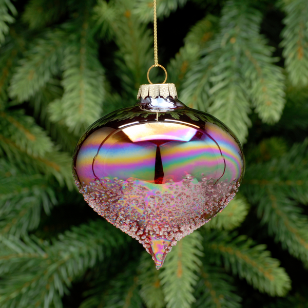 8cm Red Iridescent Crusted Glass Onion Bauble Tree Decoration
